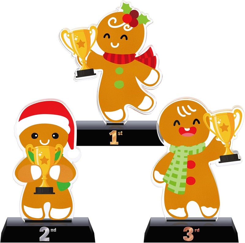 Trnayi 3 Pcs Christmas Contest Trophy Set Acrylic 1st 2nd 3rd 5.9'' Funny Trophies Gingerbread House Man Cookie Santa Snowman Decorating Kit Party Award for Xmas - Image 1